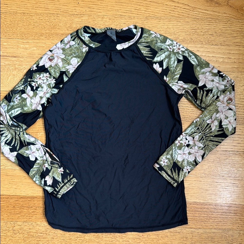 Volcom Kids Swim Rashguard - Black and Green Floral